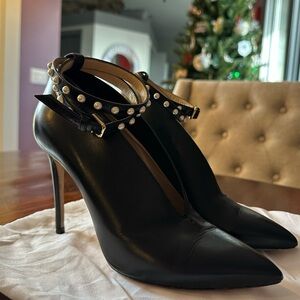 Jimmy Choo Lark 100 Black Leather Pearl Ankle Booties